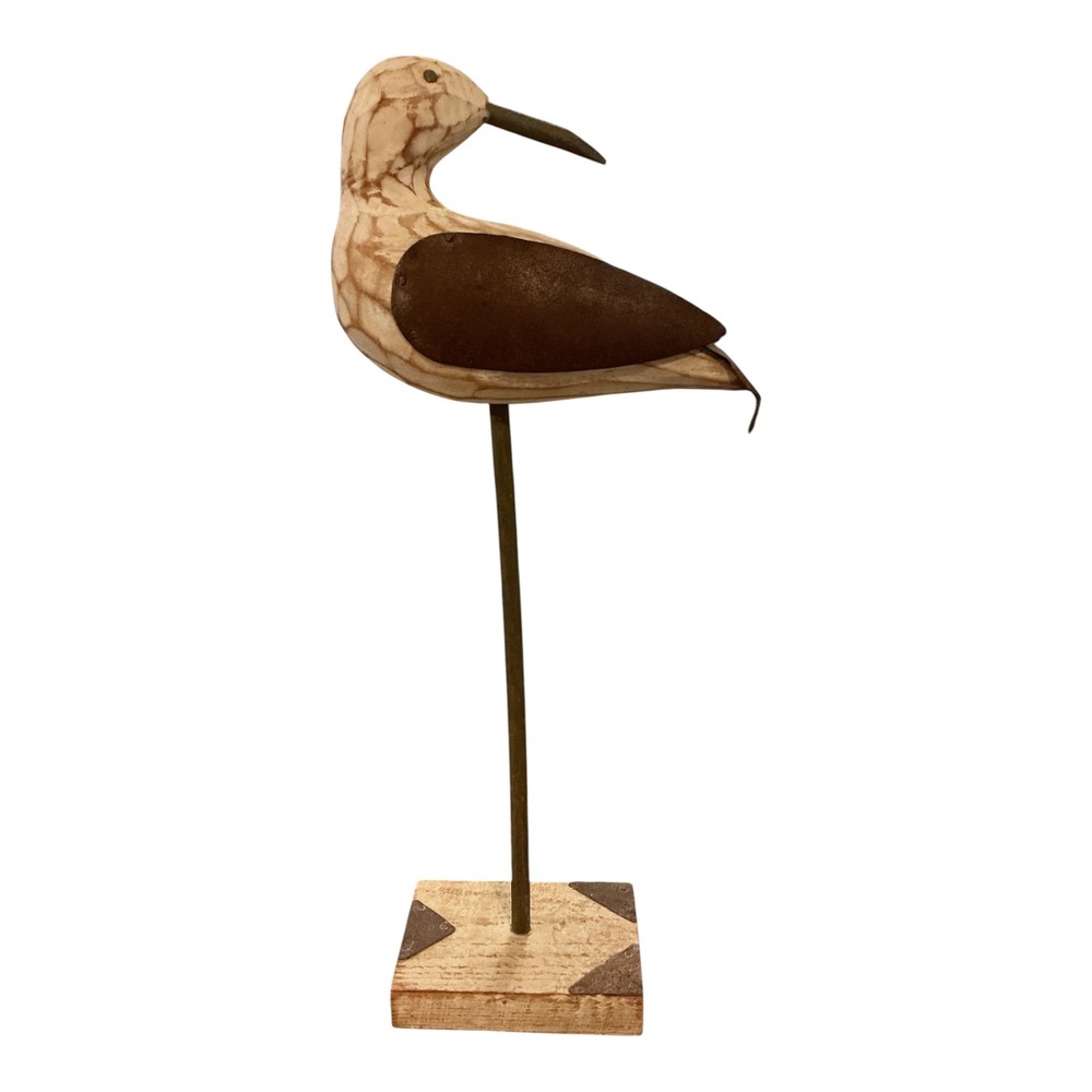 Vintage 1990s Wooden Shorebird Decoy Rustic Coastal Bird Figurine 11.5" Tall - Picture 9 of 11